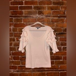 BCBGMaxAzria top, ruffled sleaves, only worn 3 times, cream colored
